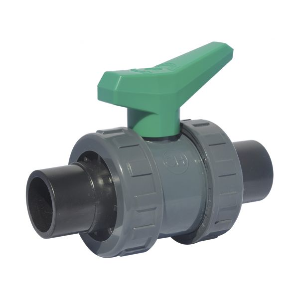 2 WAY BALL VALVE MODEL  DOUBLE UNIÓN GREEN HANDLE HPDE THREAD CONNECTIONS, EPDM